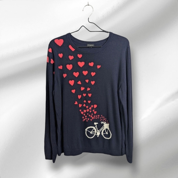 Talbots Navy Blue Red Hearts Light Pullover Crewneck Sweater Soft Casual Fall XL - Picture 1 of 7